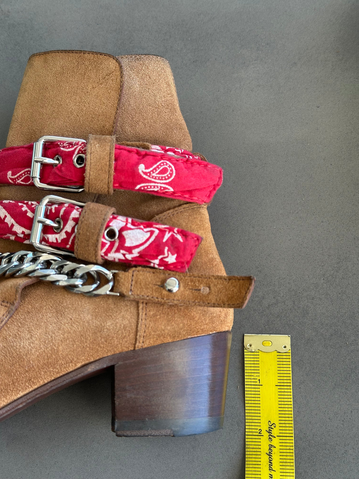 Amiri Bandana Detail Booties in Brown Suede