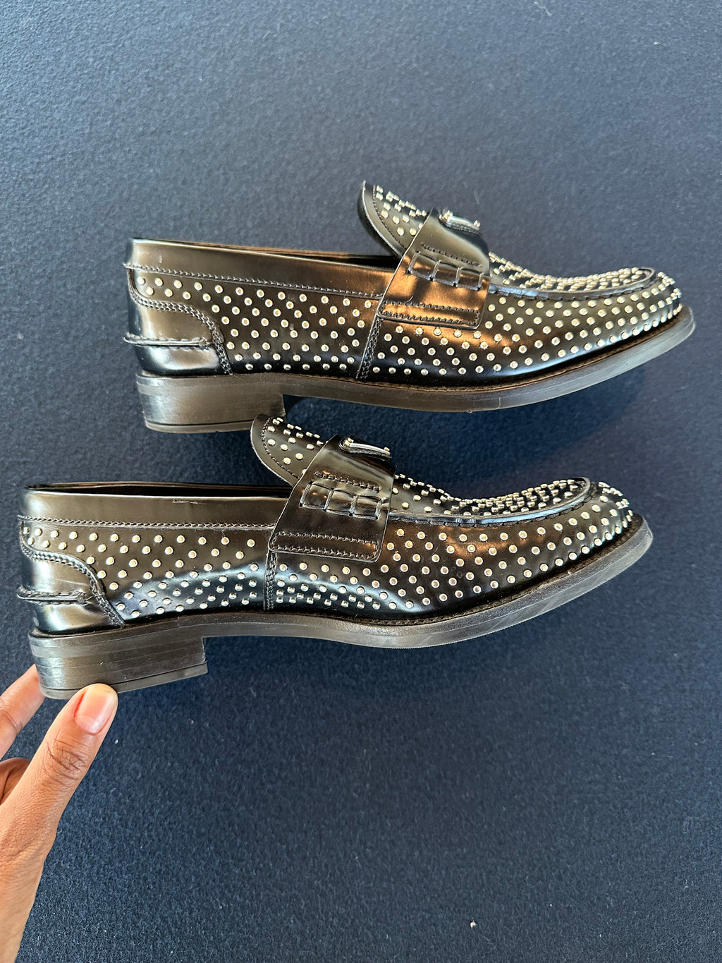 Prada Studded Loafers in Black Leather