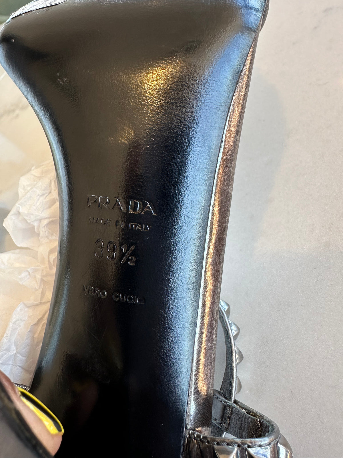 Prada Studded Heeled Sandals in Silver
