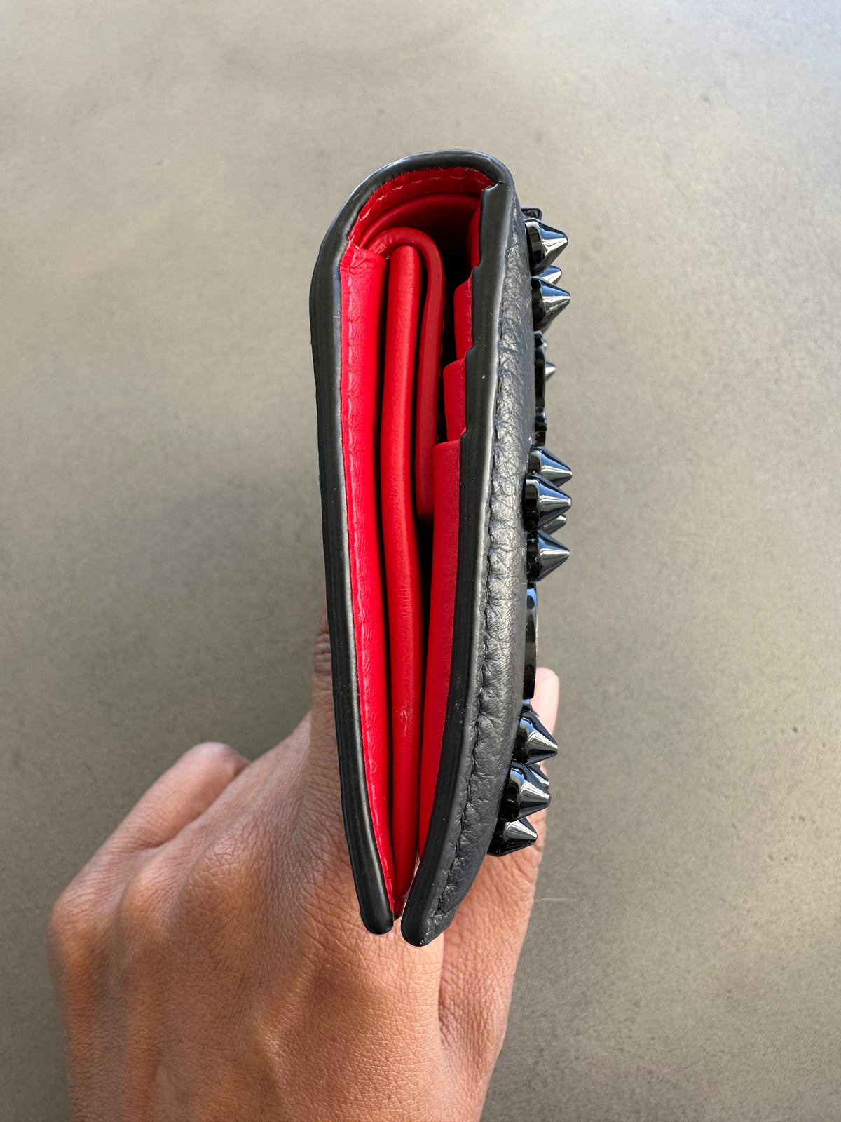 Christian Louboutin Studded Card Holder in Black Leather