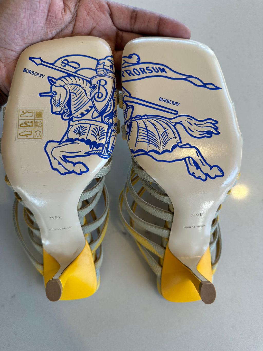 Burberry Heeled Sandals in Yellow Grey Plaid