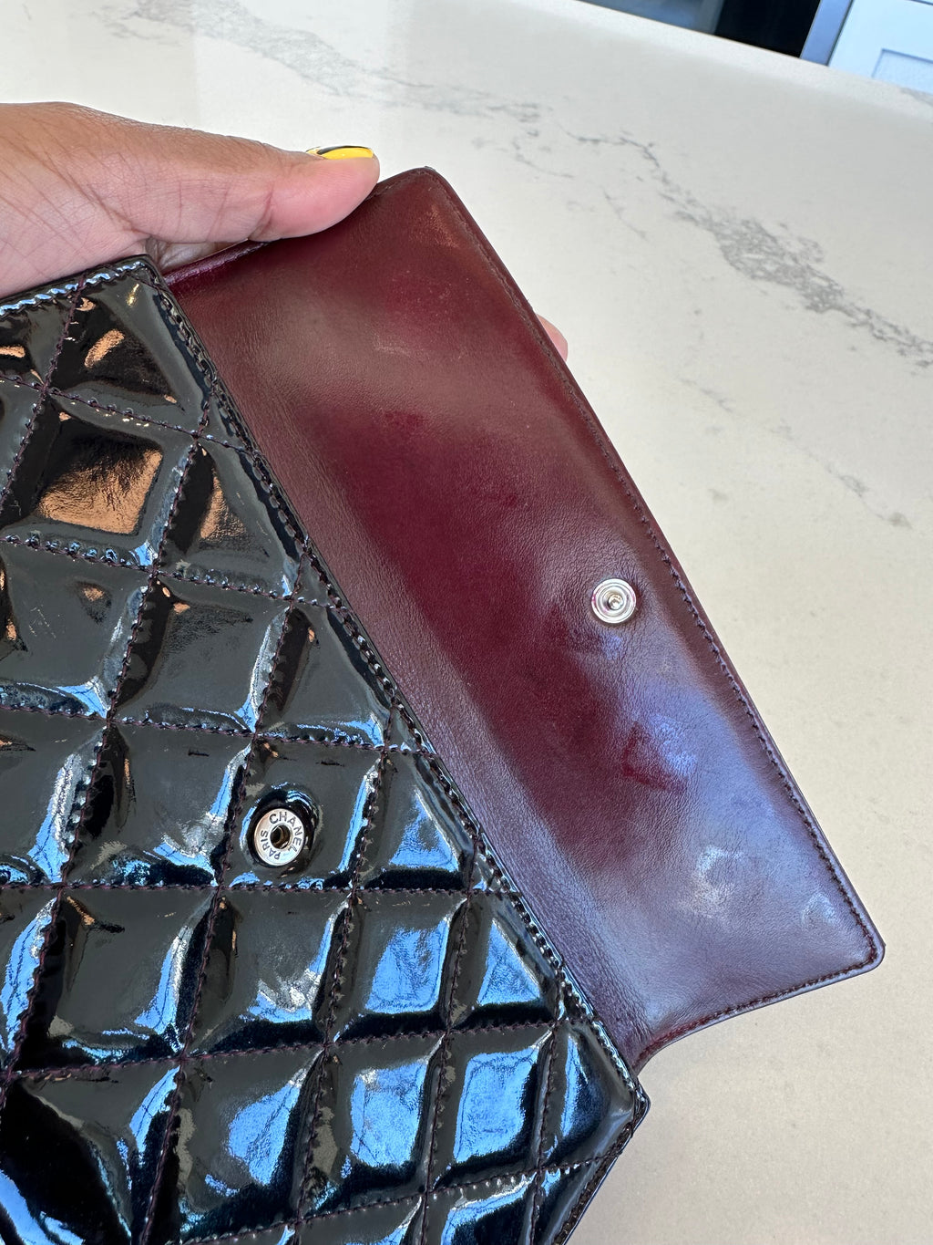 Chanel Quilted Wallet in Black Patent Leather