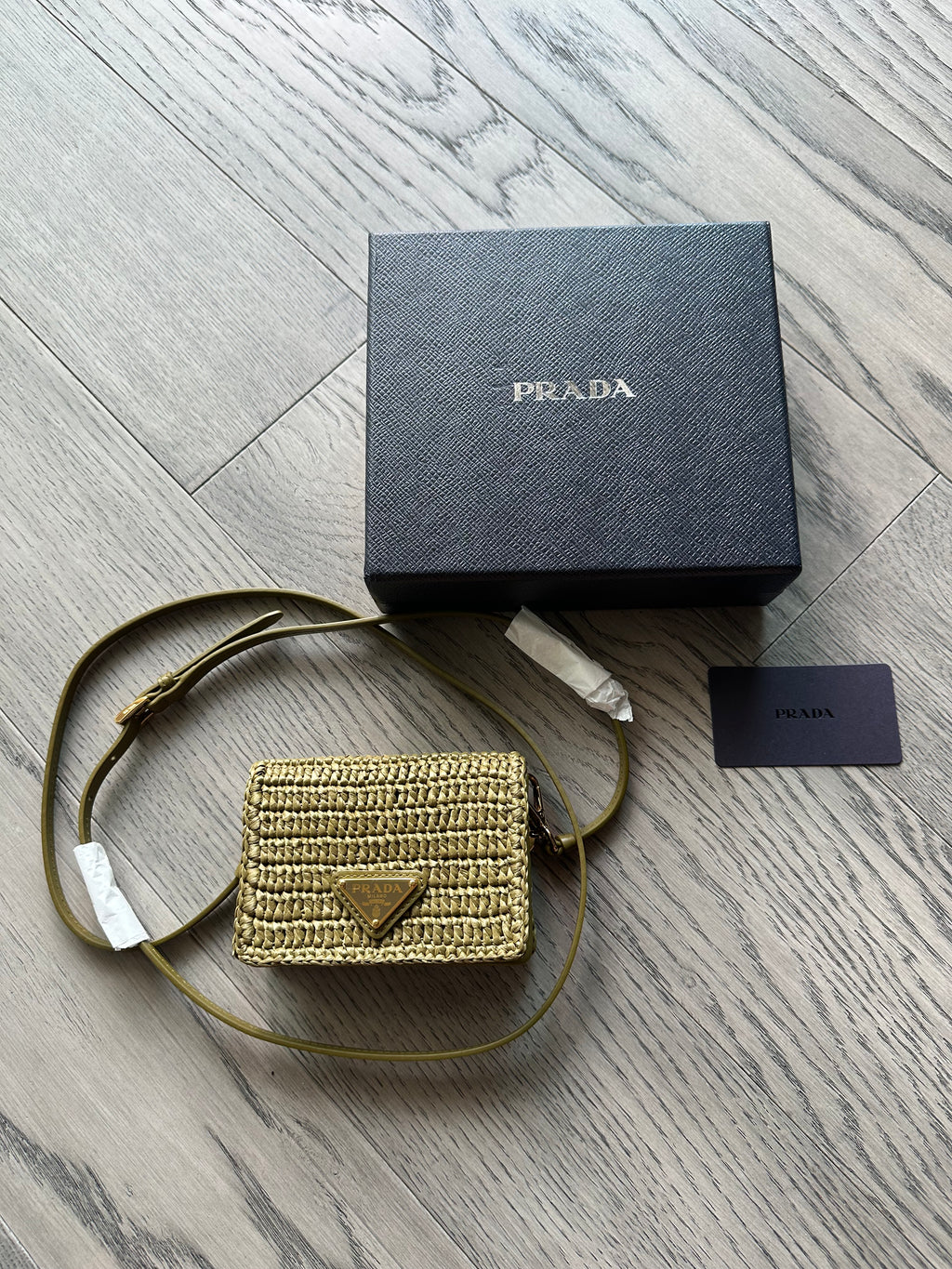 Prada Wallet on Chain in Green Raffia