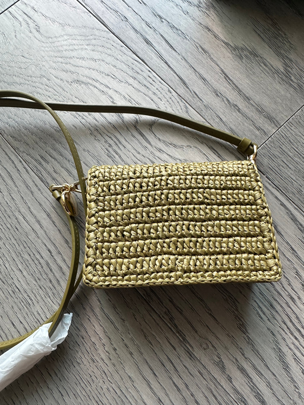 Prada Wallet on Chain in Green Raffia