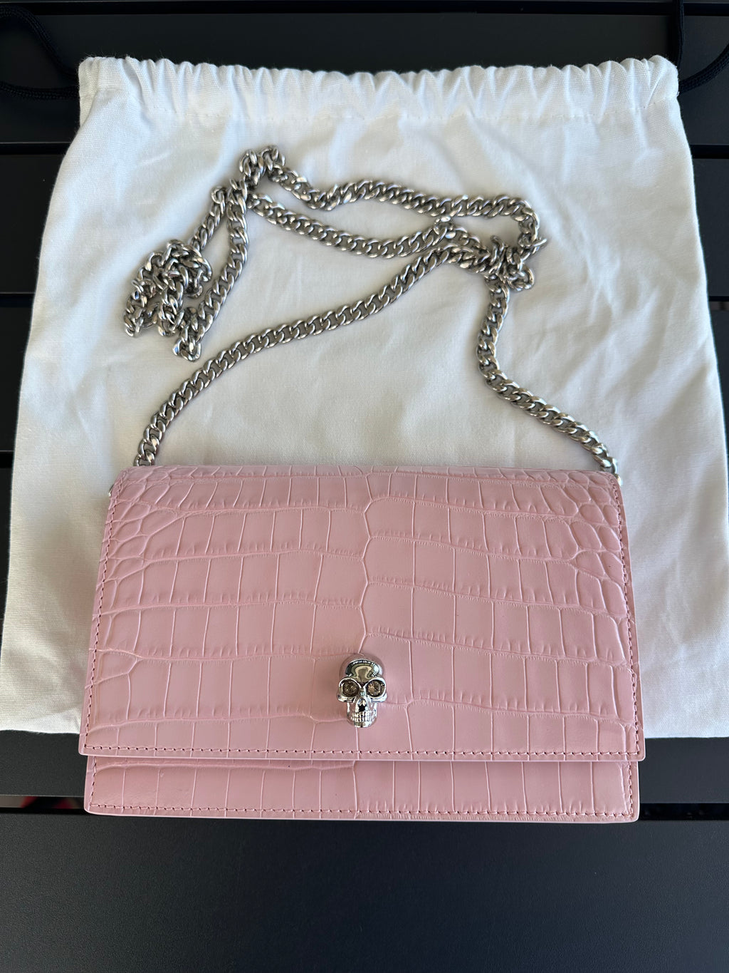 Alexander McQueen Mini Purse in Pink Croc Embossed Leather