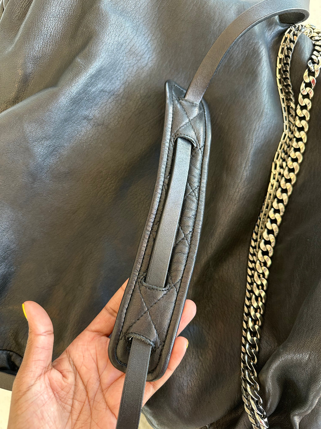 Jimmy Choo Black Leather Shoulder Bag with Silver Chain Detail