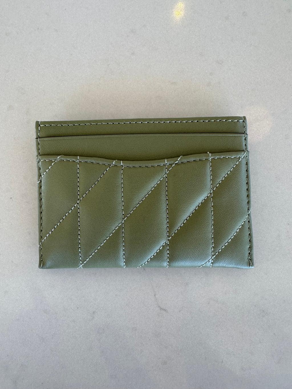 Coach Quilted Card Holder in Green Leather