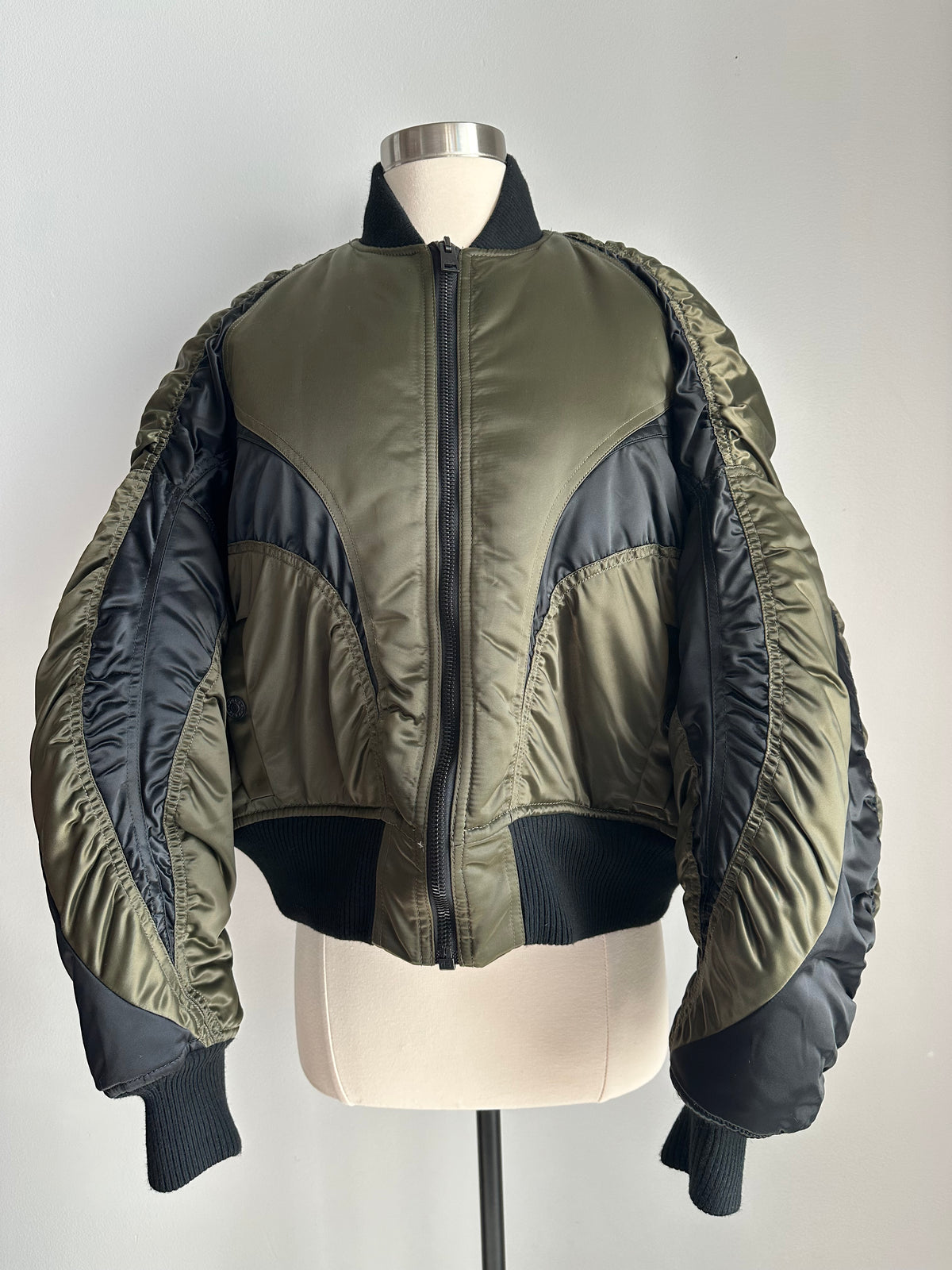Mugler Puffer Jacket in Army Green & Black