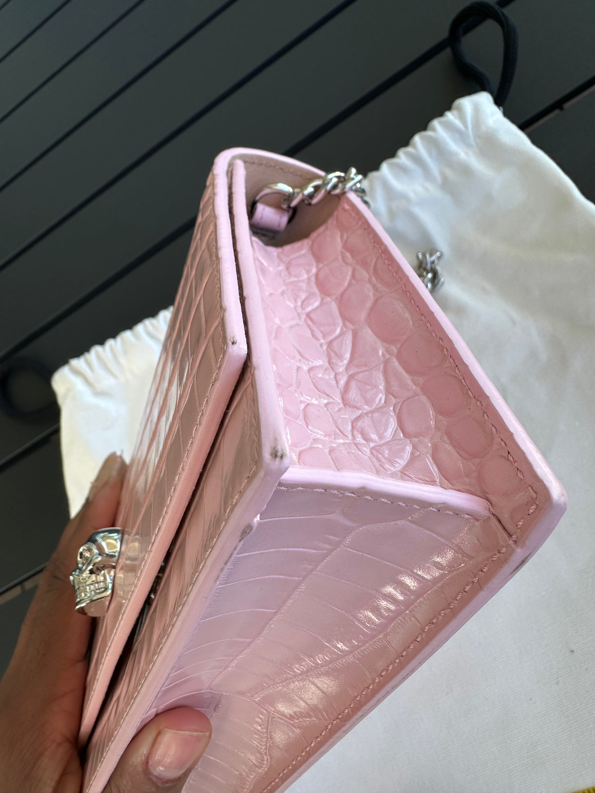 Alexander McQueen Mini Purse in Pink Croc Embossed Leather