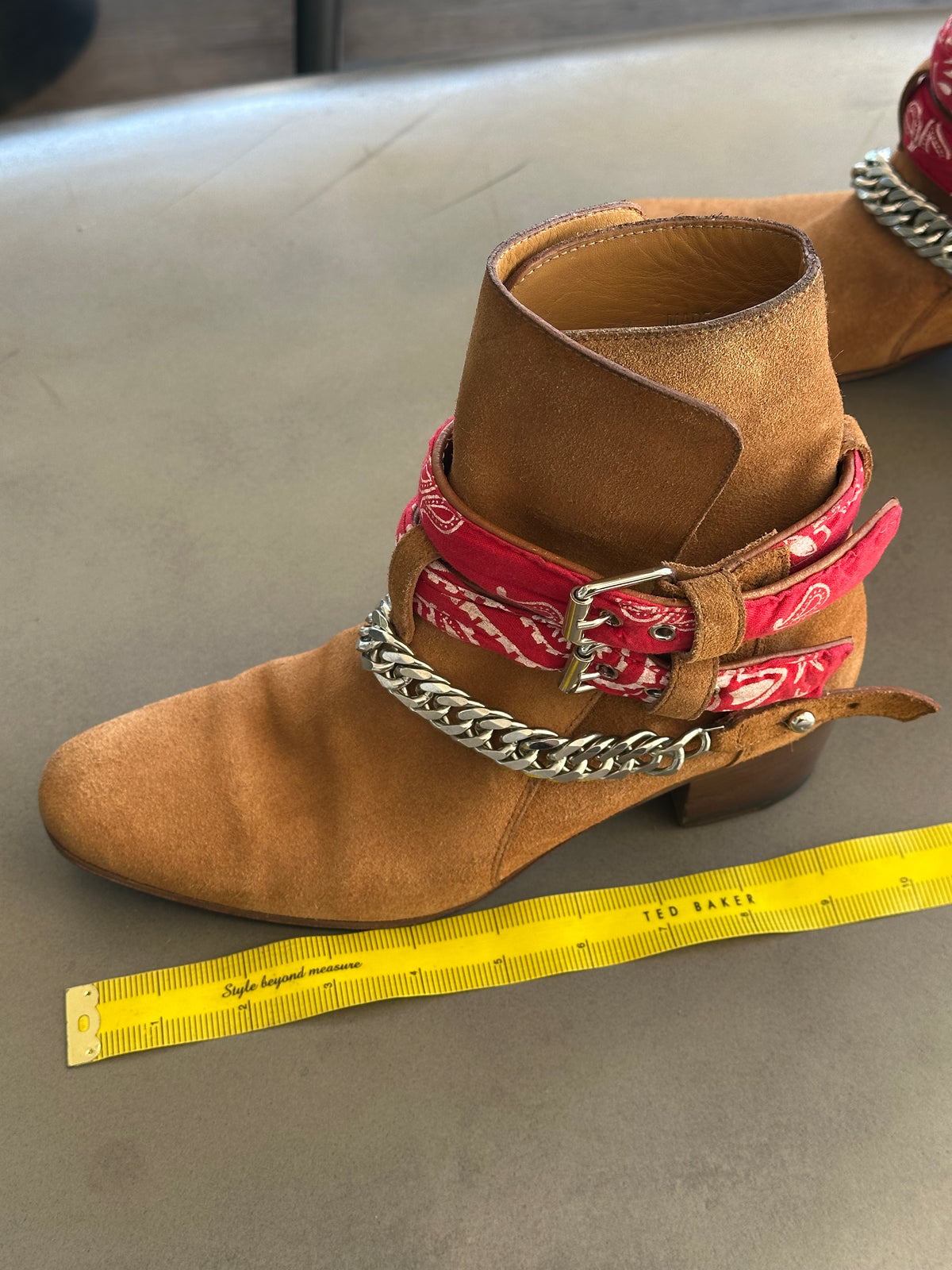 Amiri Bandana Detail Booties in Brown Suede