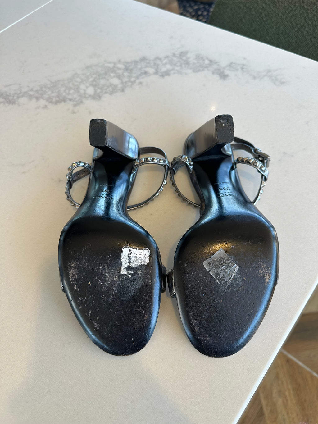 Prada Studded Heeled Sandals in Silver
