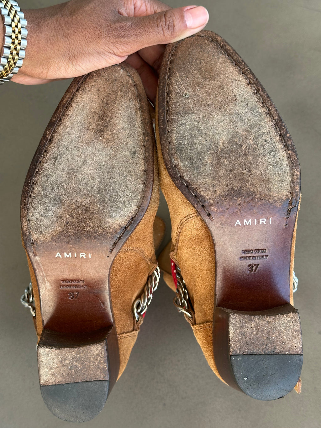Amiri Bandana Detail Booties in Brown Suede