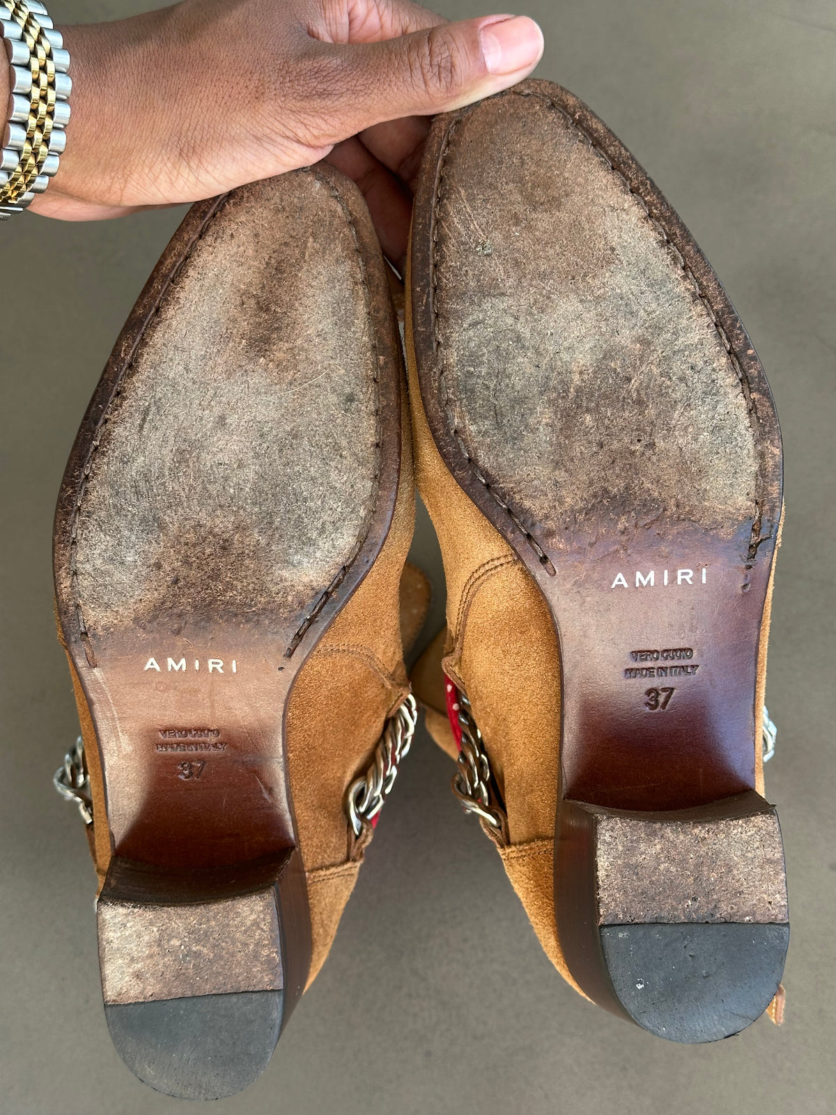 Amiri Bandana Detail Booties in Brown Suede