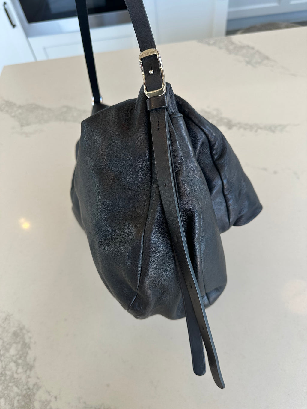 Jimmy Choo Black Leather Shoulder Bag with Silver Chain Detail