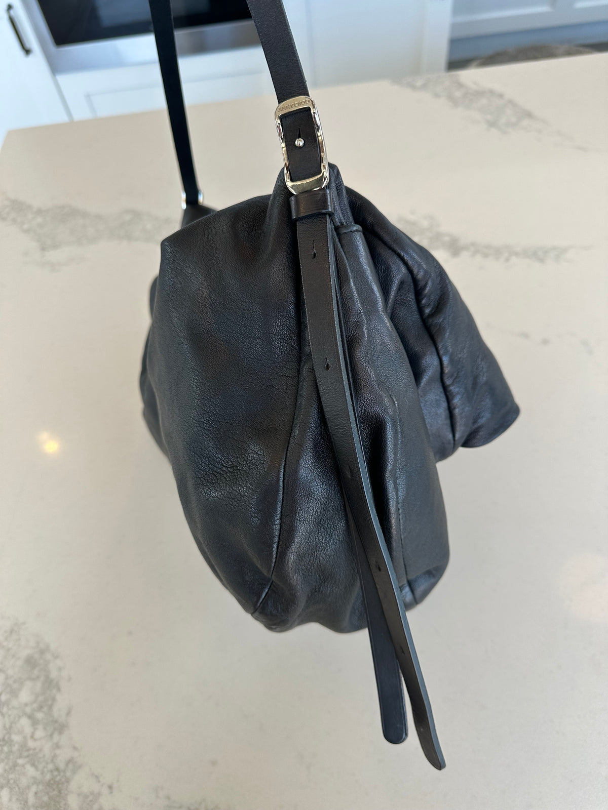 Jimmy Choo Black Leather Shoulder Bag with Silver Chain Detail