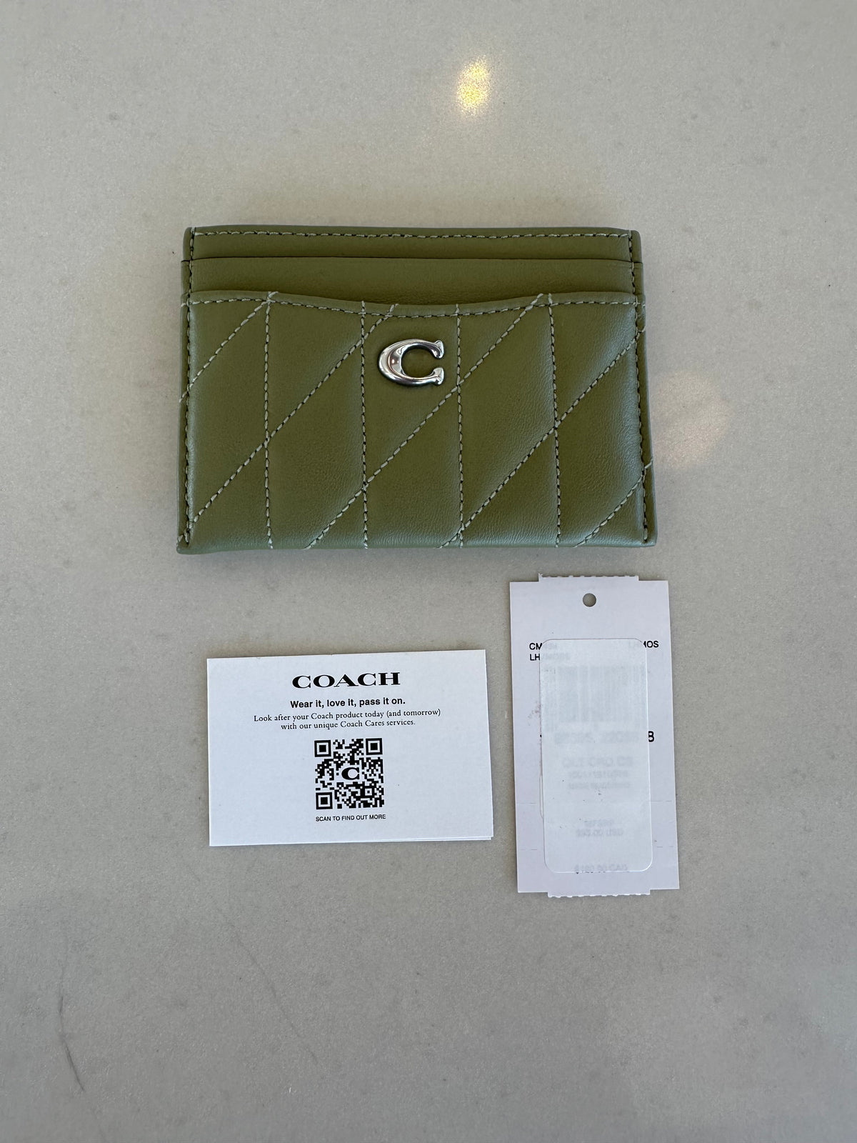 Coach Quilted Card Holder in Green Leather