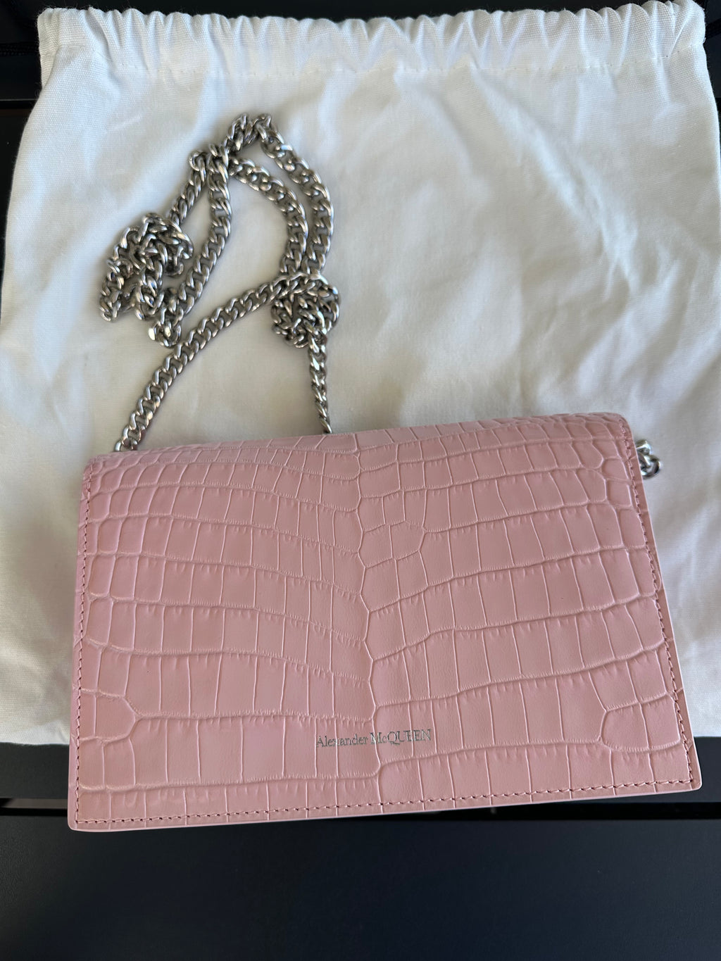 Alexander McQueen Mini Purse in Pink Croc Embossed Leather