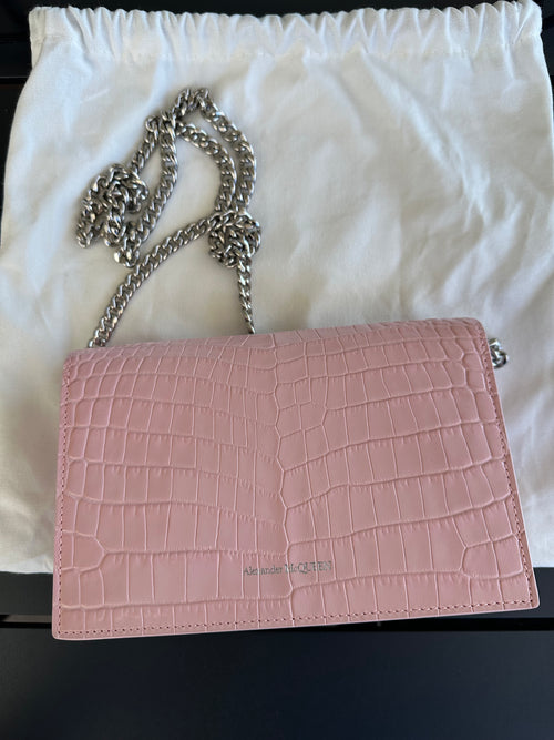 Alexander McQueen Mini Purse in Pink Croc Embossed Leather