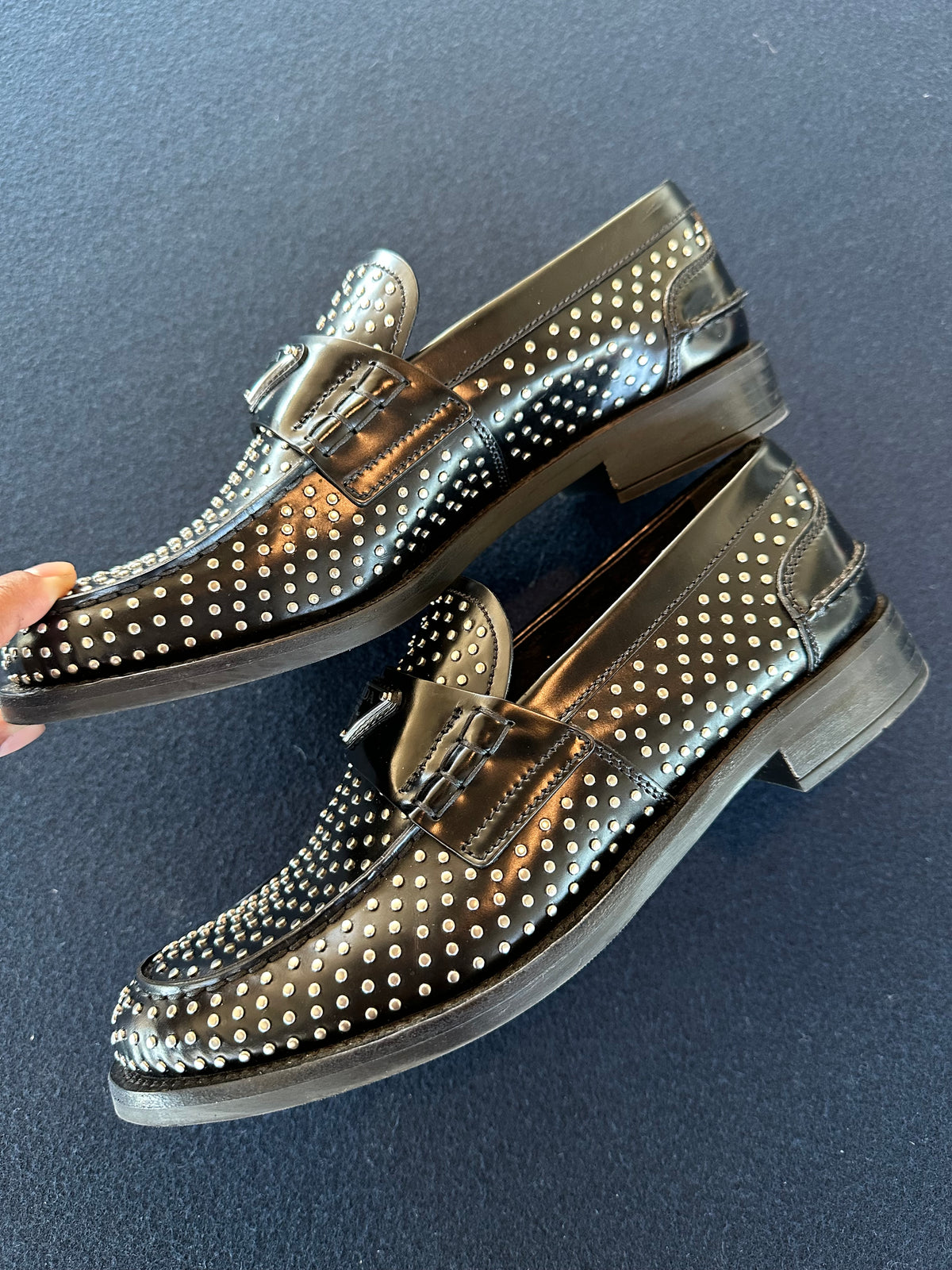 Prada Studded Loafers in Black Leather