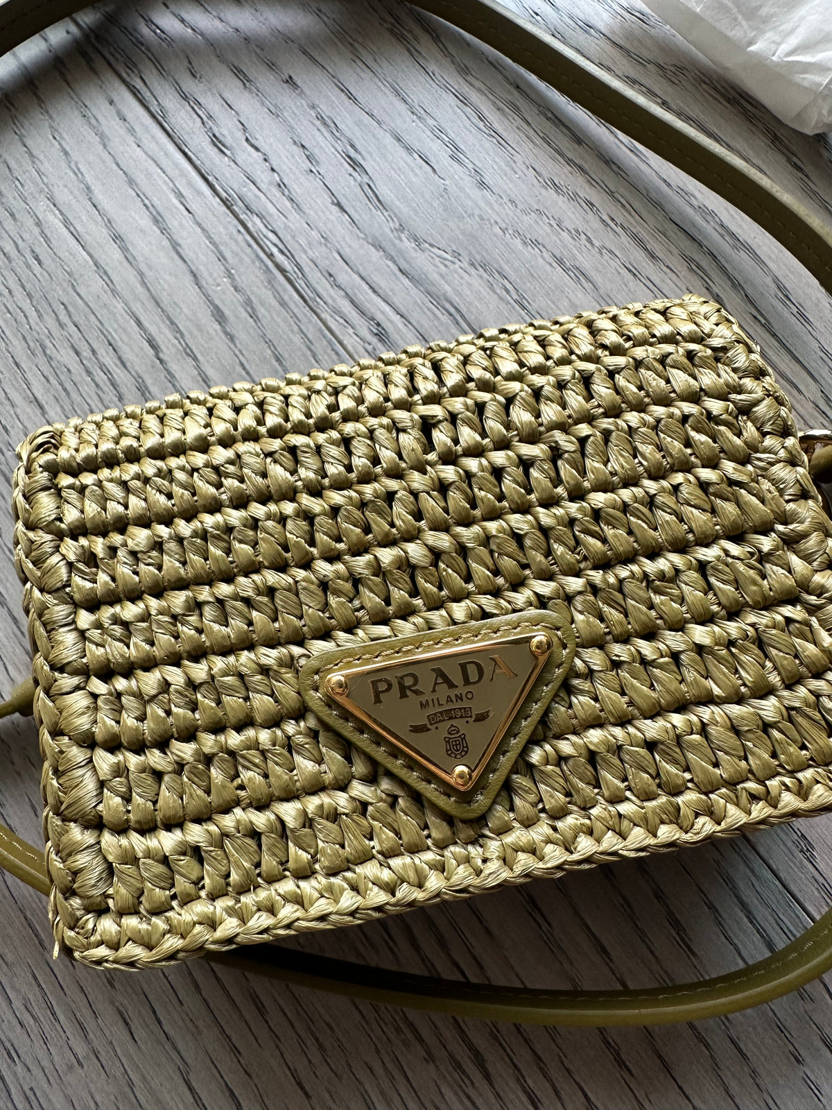Prada Wallet on Chain in Green Raffia