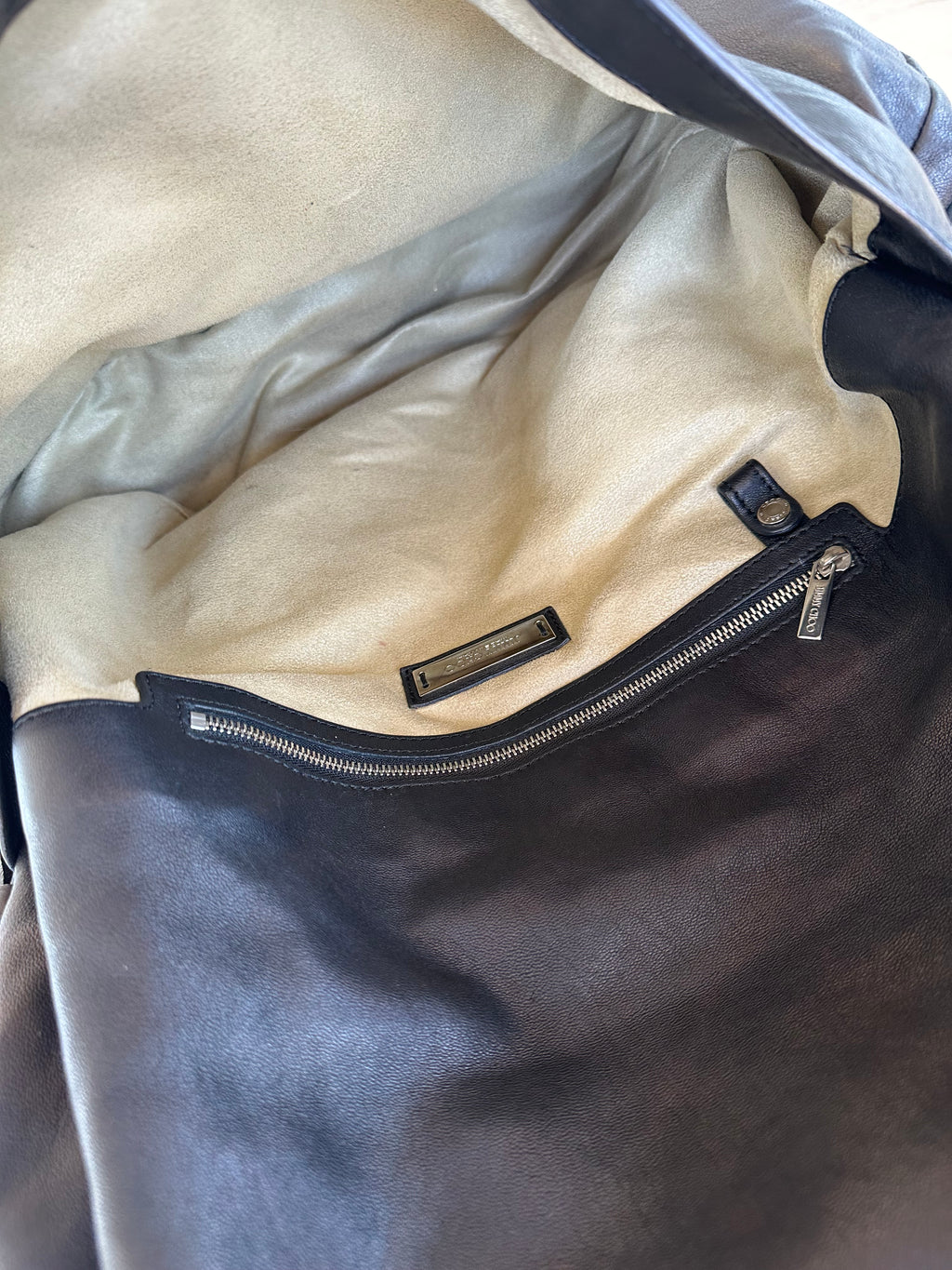 Jimmy Choo Black Leather Shoulder Bag with Silver Chain Detail