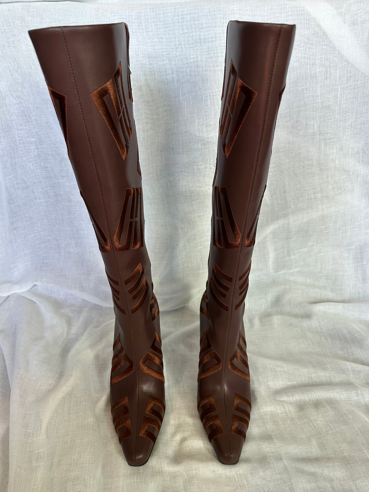 Chidozie Heeled Knee High CC Boot in Brown