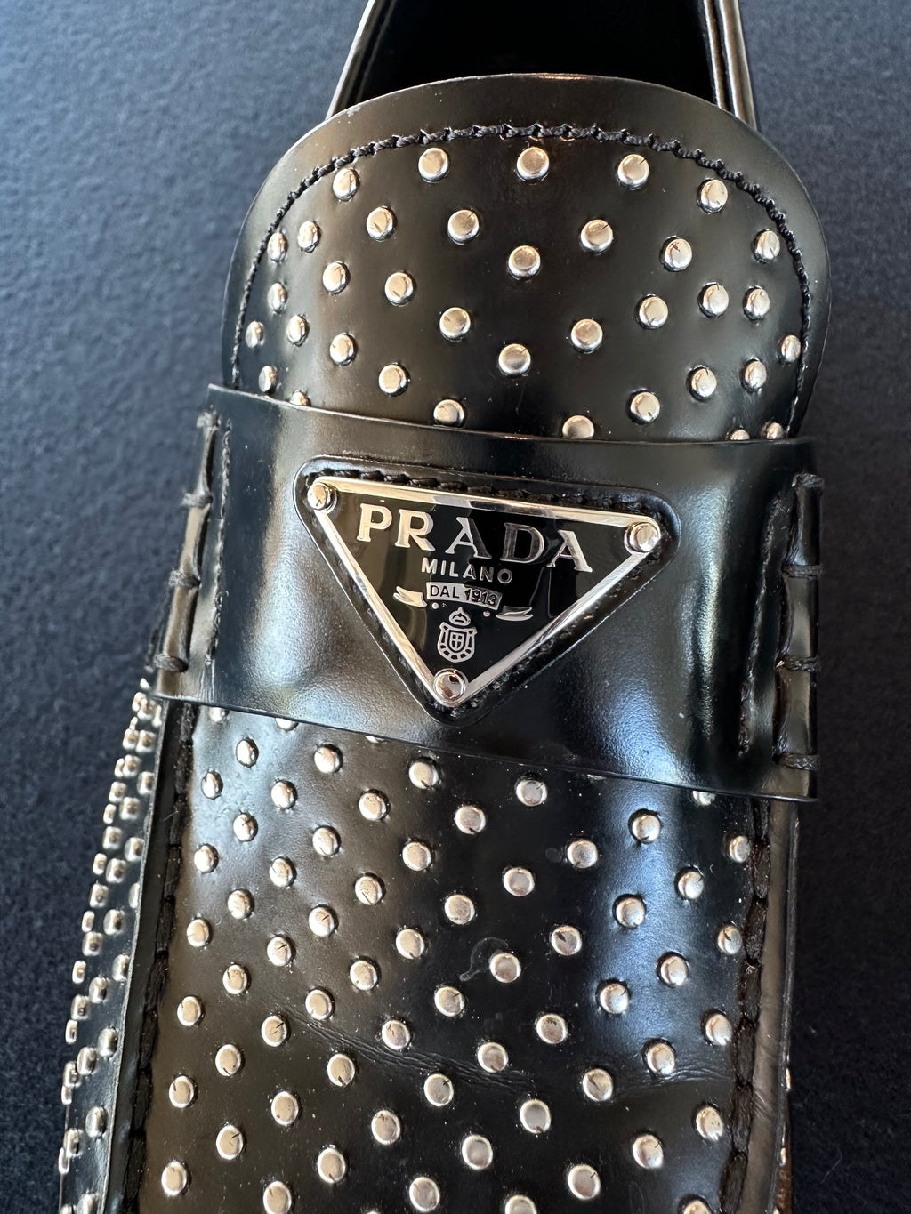 Prada Studded Loafers in Black Leather