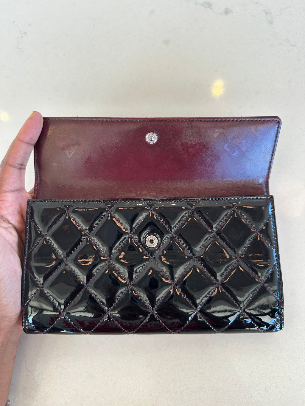 Chanel Quilted Wallet in Black Patent Leather