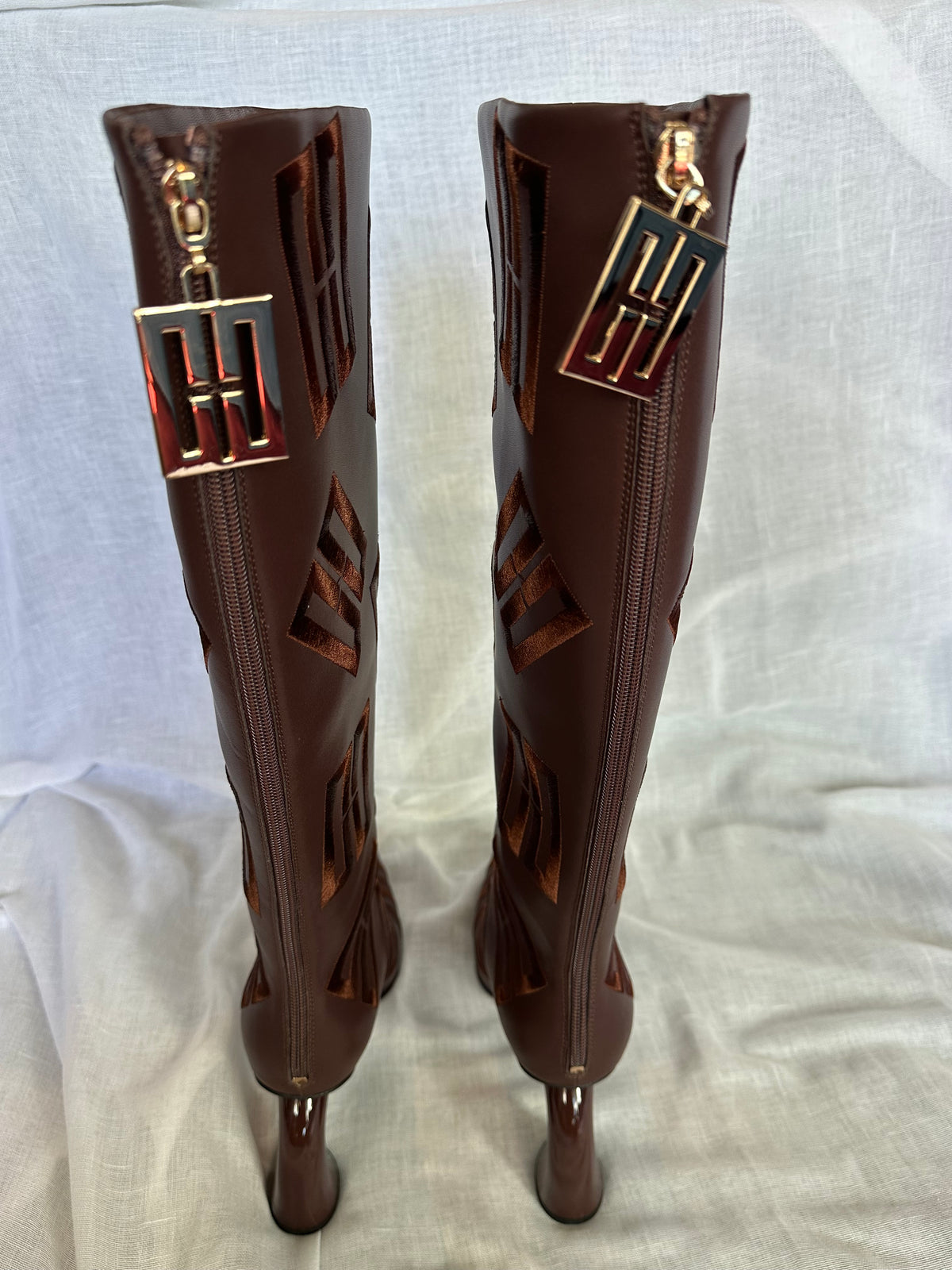 Chidozie Heeled Knee High CC Boot in Brown
