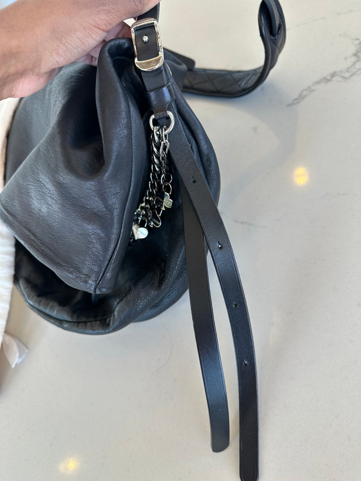 Jimmy Choo Black Leather Shoulder Bag with Silver Chain Detail