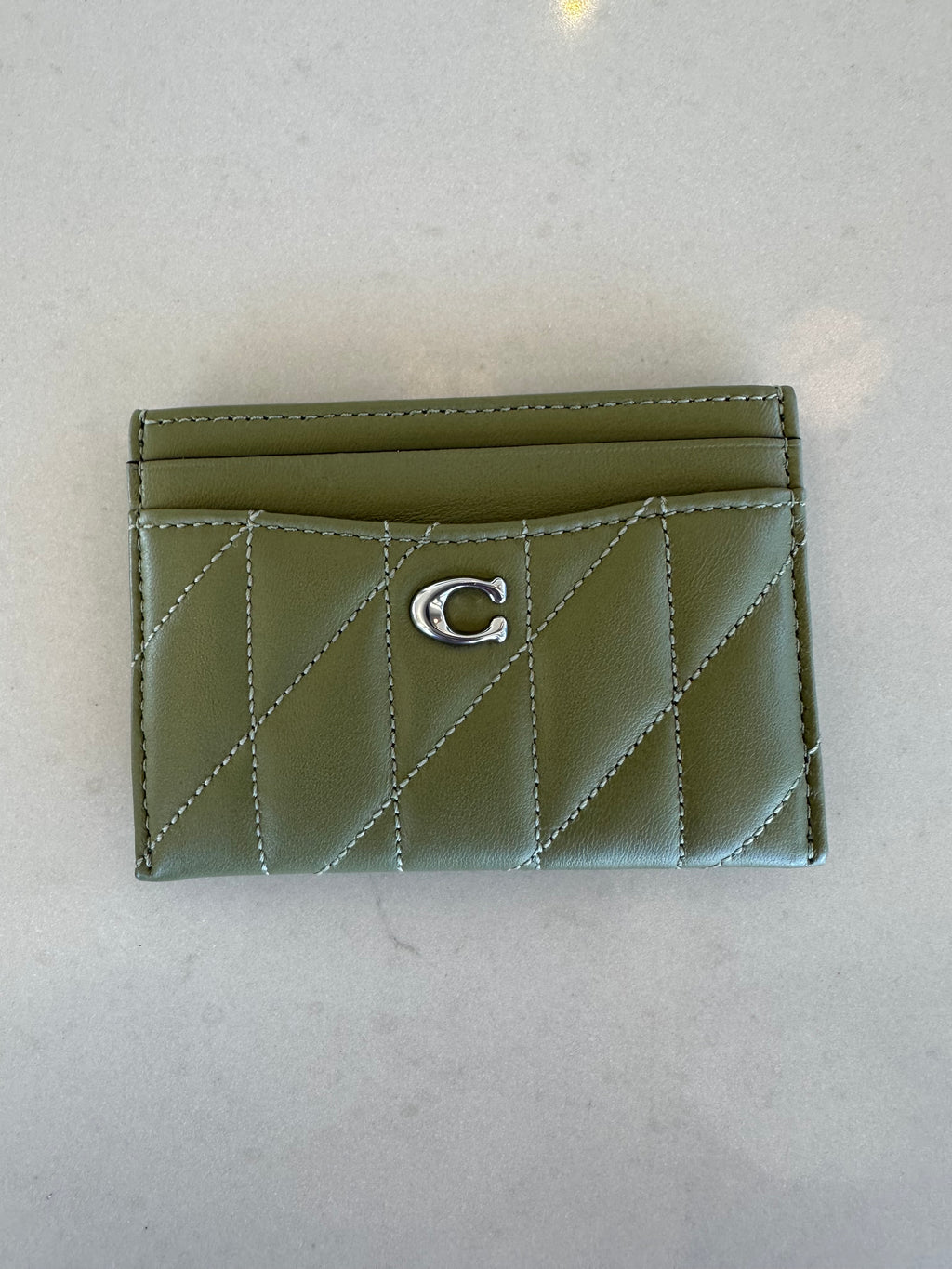 Coach Quilted Card Holder in Green Leather