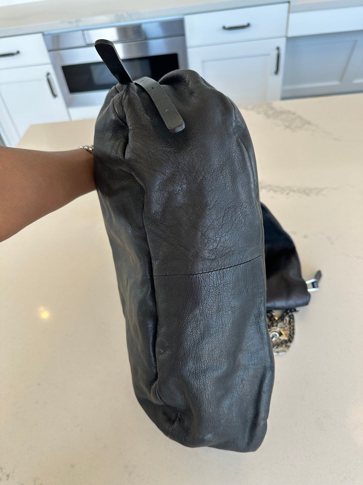 Jimmy Choo Black Leather Shoulder Bag with Silver Chain Detail