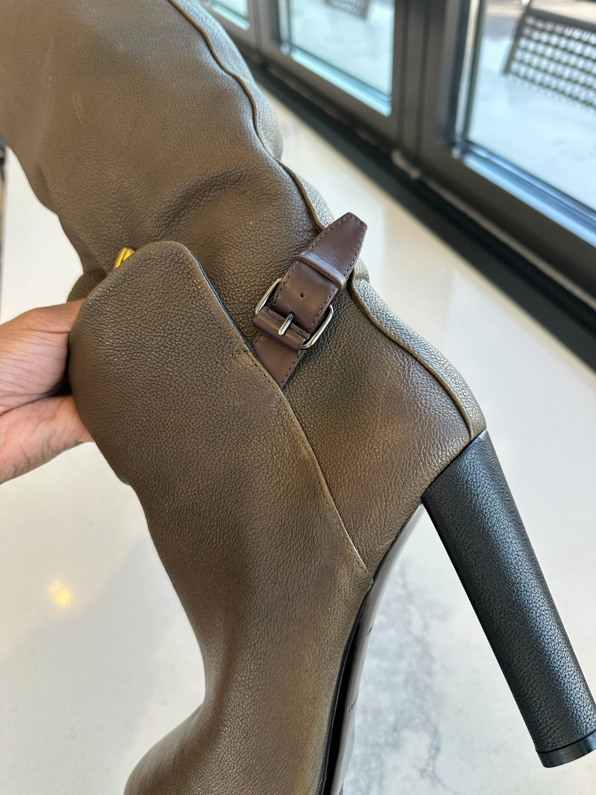 Balenciaga Heeled Boots in Olive Leather