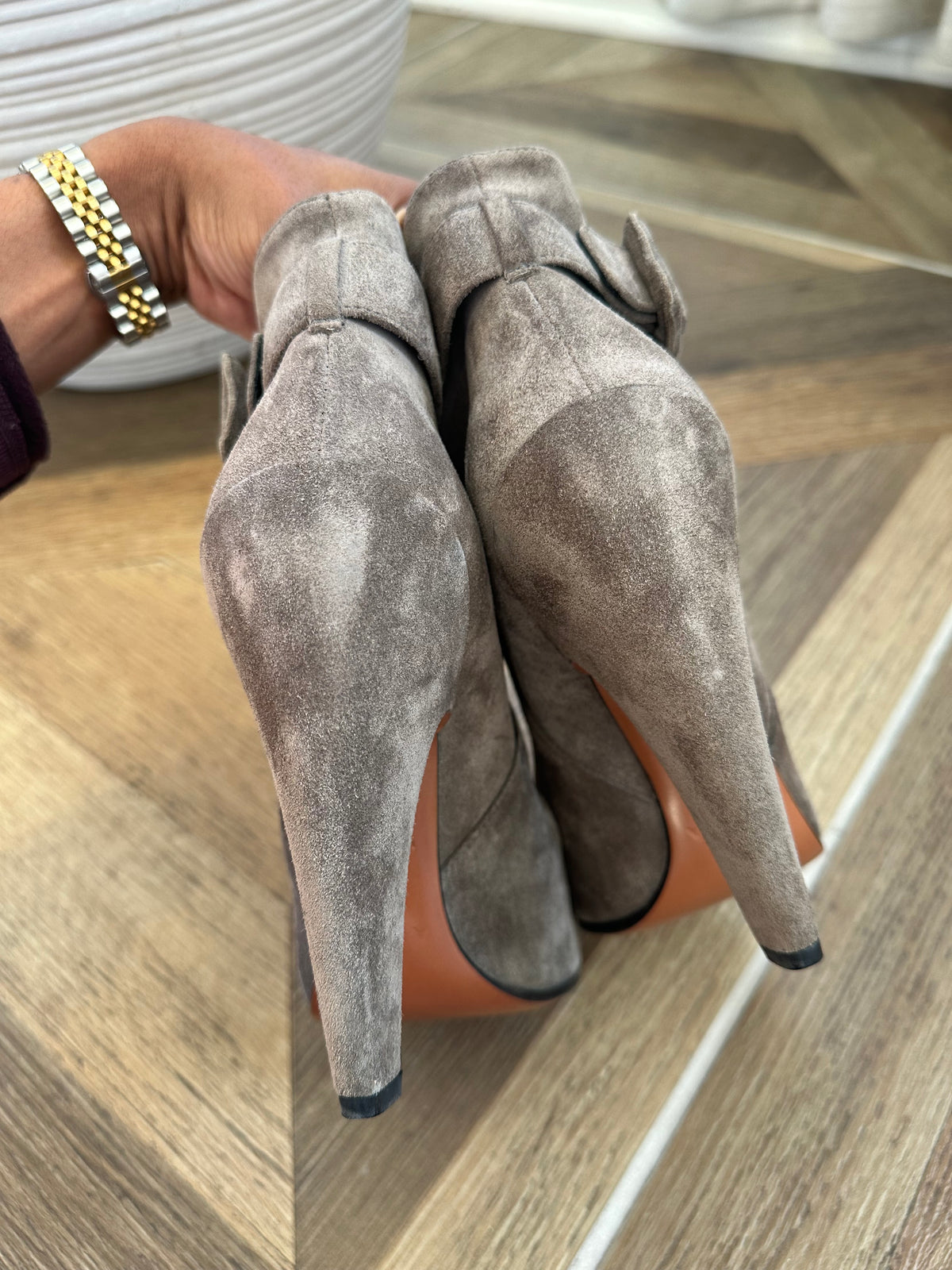 Alaïa Heeled Booties in Grey Suede