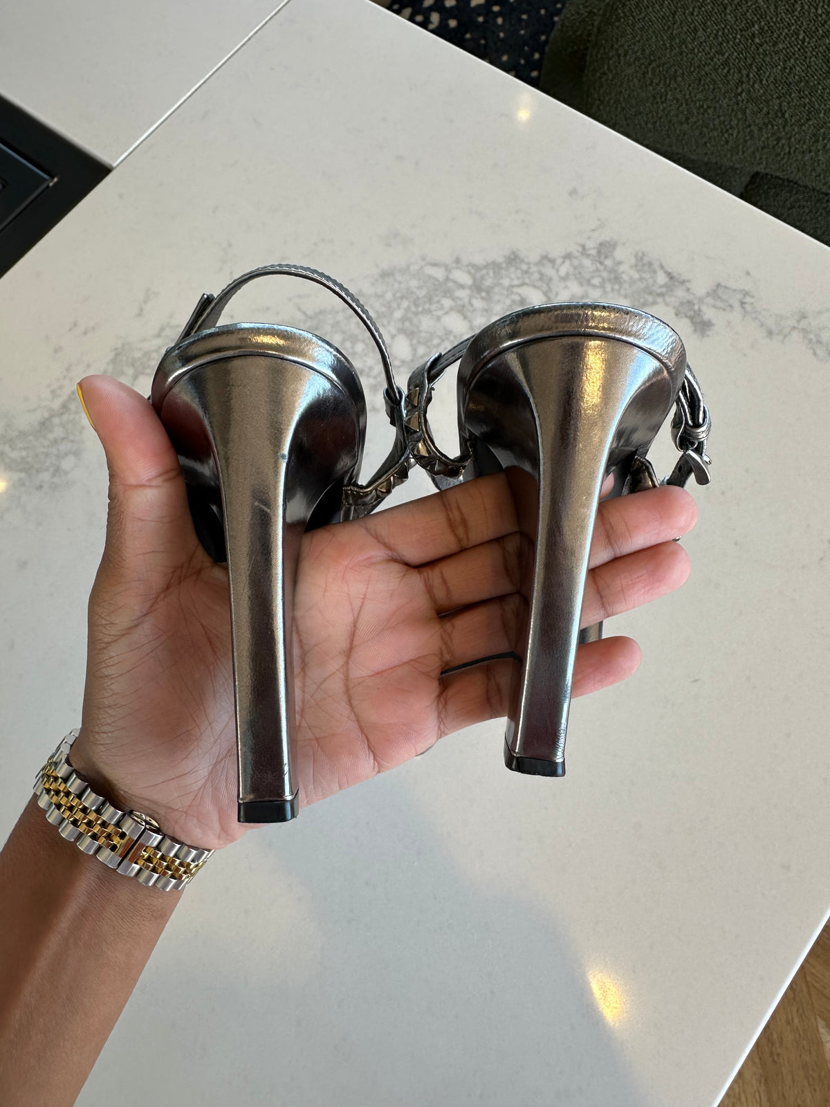 Prada Studded Heeled Sandals in Silver