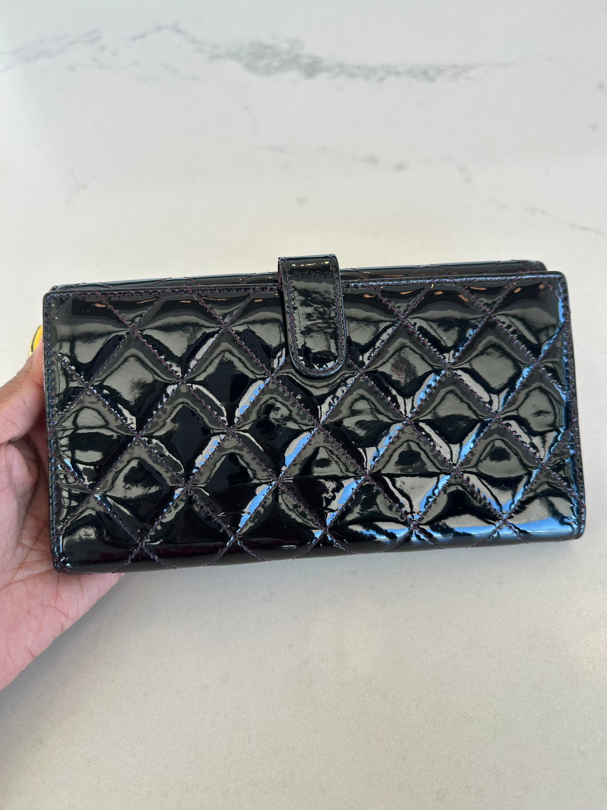 Chanel Quilted Wallet in Black Patent Leather
