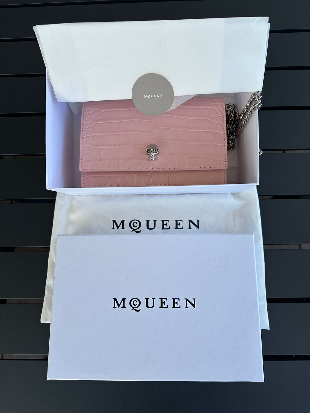 Alexander McQueen Mini Purse in Pink Croc Embossed Leather