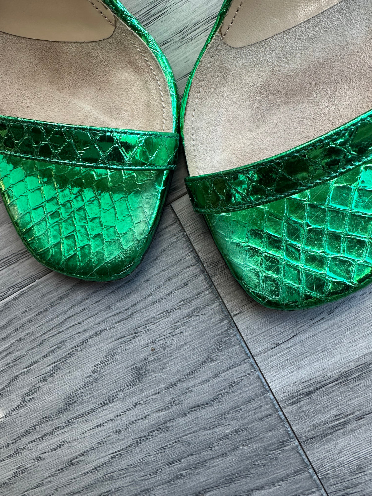Attico Heeled Sandals in Metallic Green Python