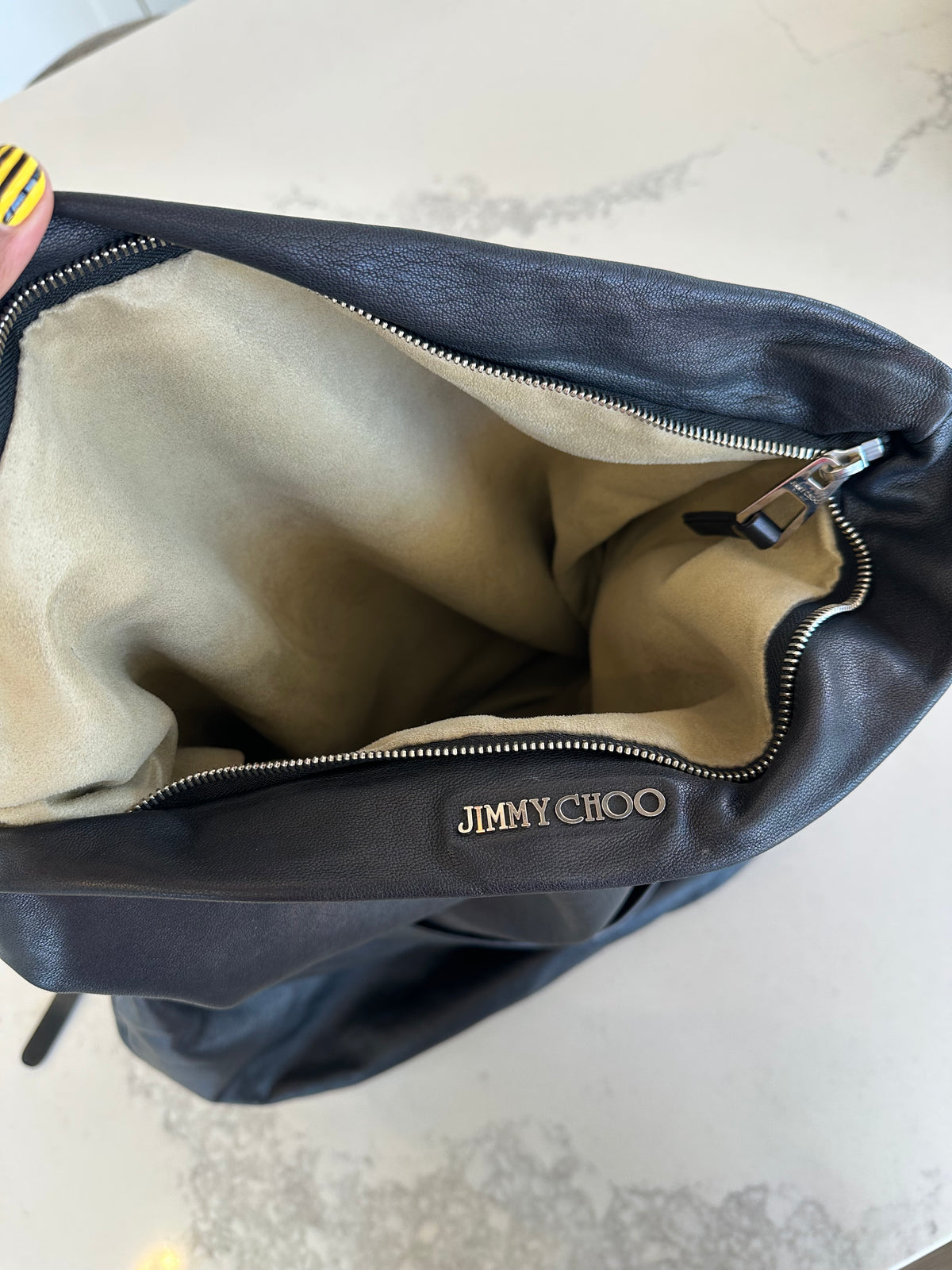 Jimmy Choo Black Leather Shoulder Bag with Silver Chain Detail