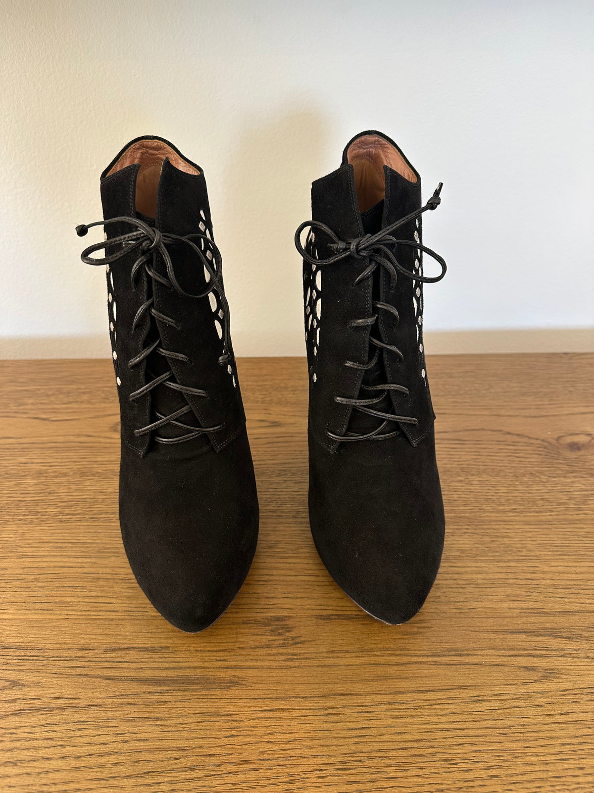 Alaïa Lace-up Heels in Black Suede