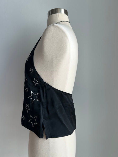 Amiri Star Embroidered Halter Top in Black
