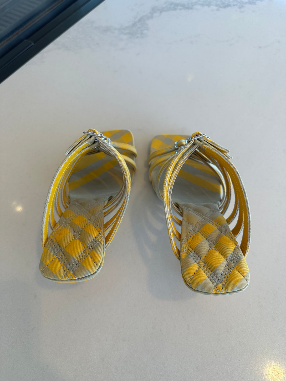 Burberry Heeled Sandals in Yellow Grey Plaid