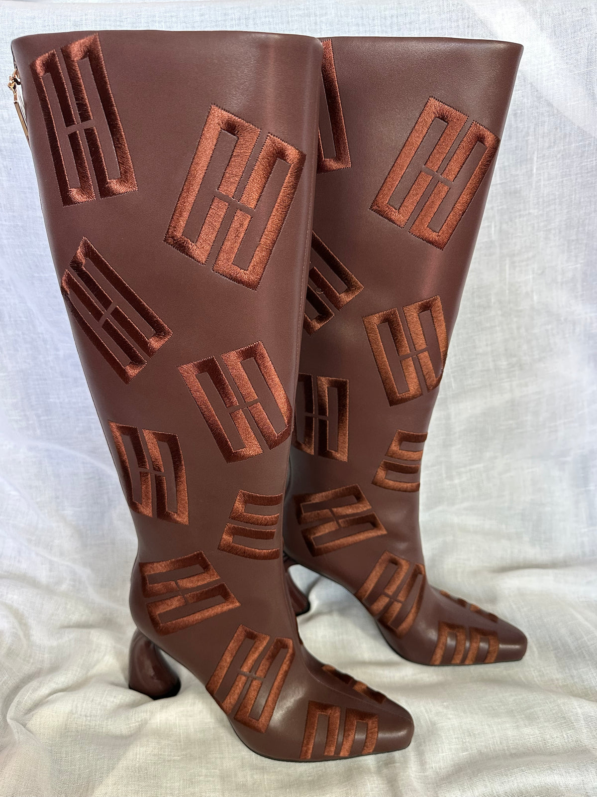 Chidozie Heeled Knee High CC Boot in Brown
