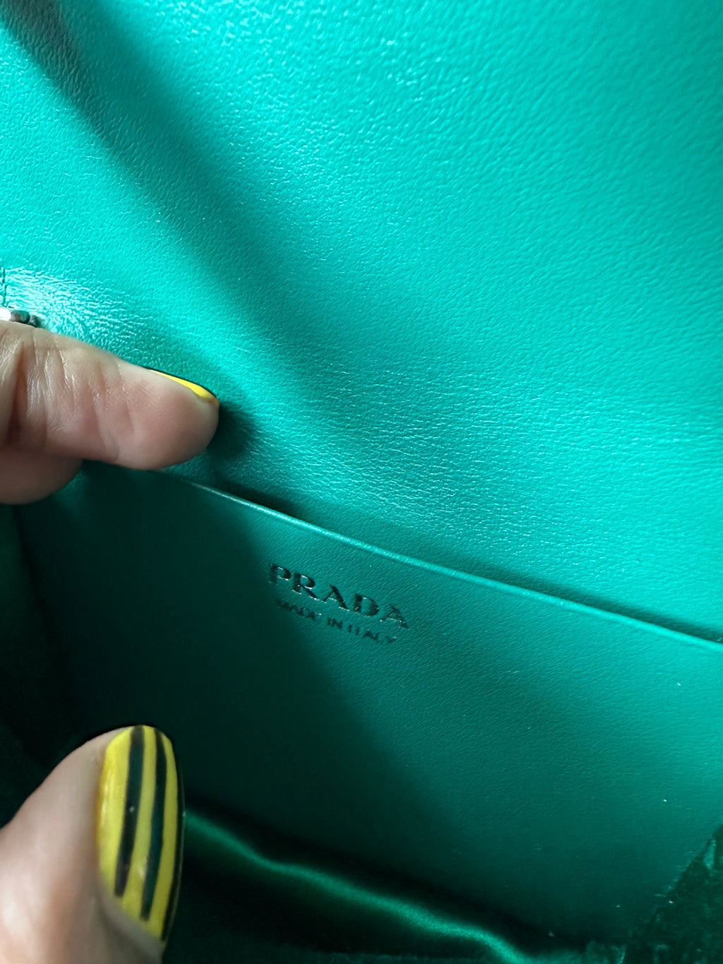 Prada Wallet on Chain in Green Crystal