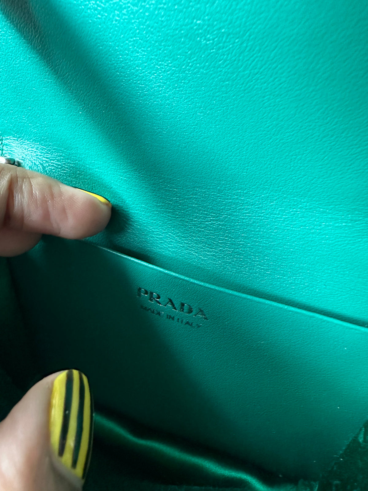 Prada Wallet on Chain in Green Crystal