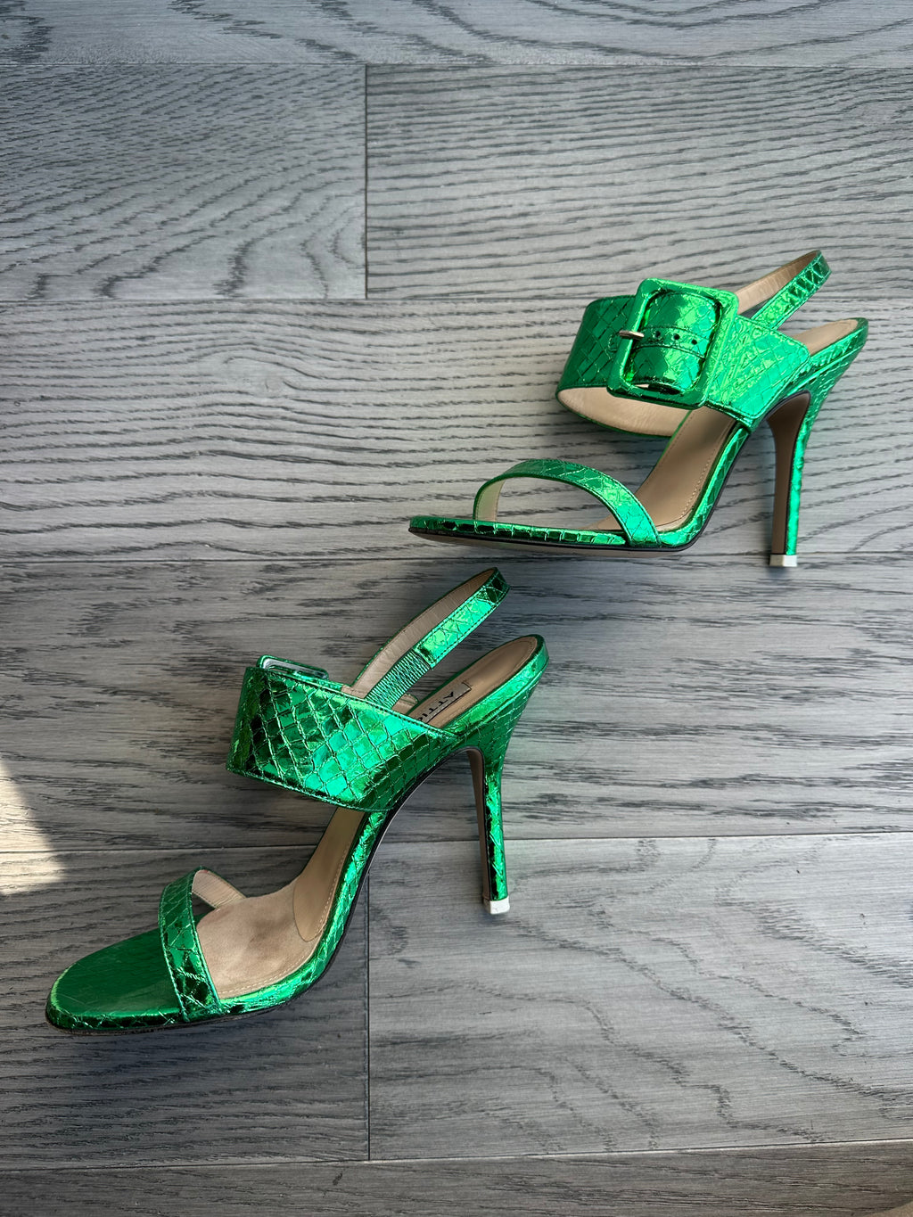 Attico Heeled Sandals in Metallic Green Python