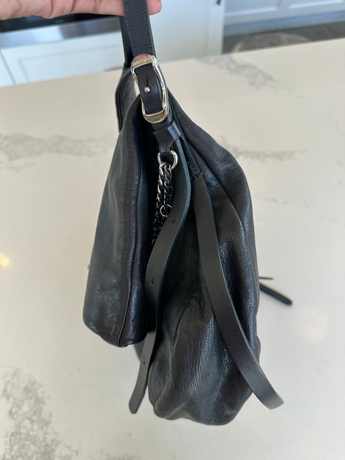 Jimmy Choo Black Leather Shoulder Bag with Silver Chain Detail