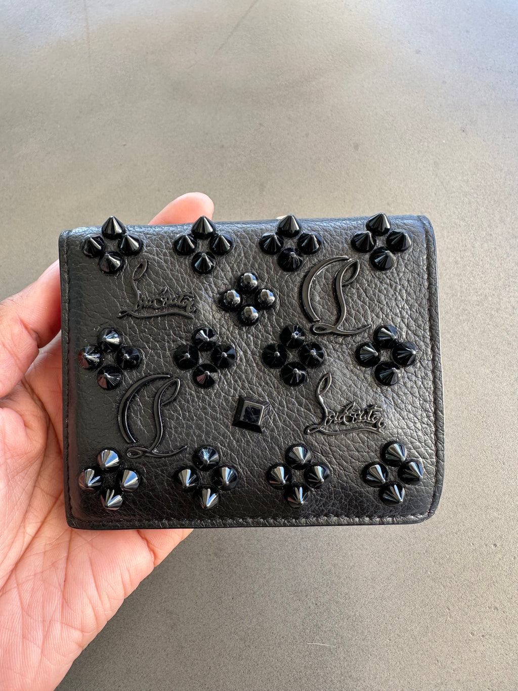 Christian Louboutin Studded Black Leather Card Holder