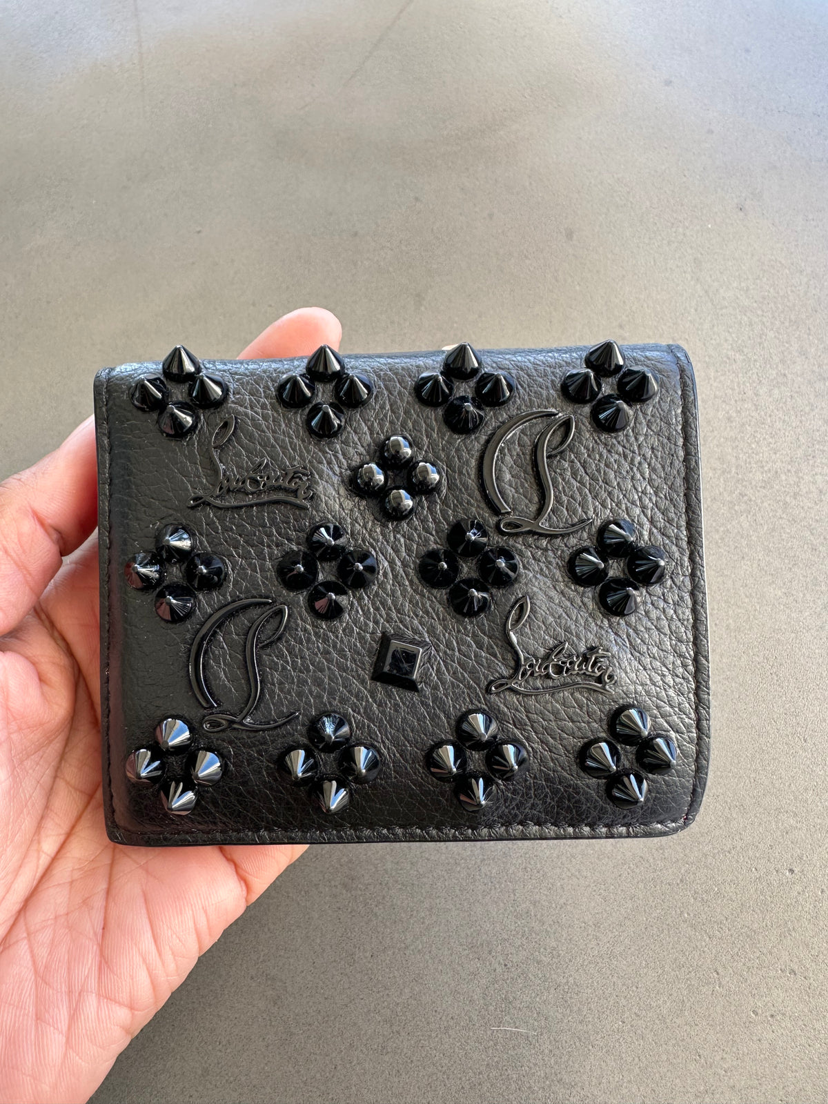 Christian Louboutin Studded Card Holder in Black Leather