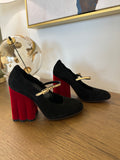 Marni Scalloped Heels in Black/Red Velvet